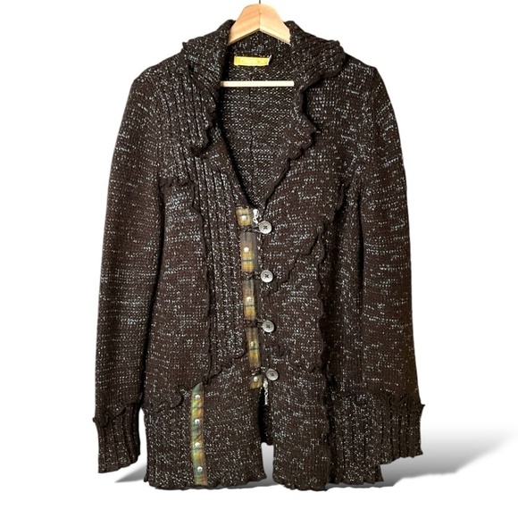 CRISCA Poly Acrylic Wool Blend Long Sleeve Button Front Brown Cardigan US Sz L - Picture 1 of 9